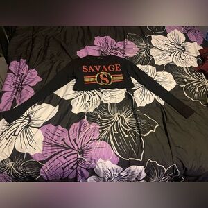 Savage Graphic Black/Red/Gold Long Sleeve Crop Top, Small